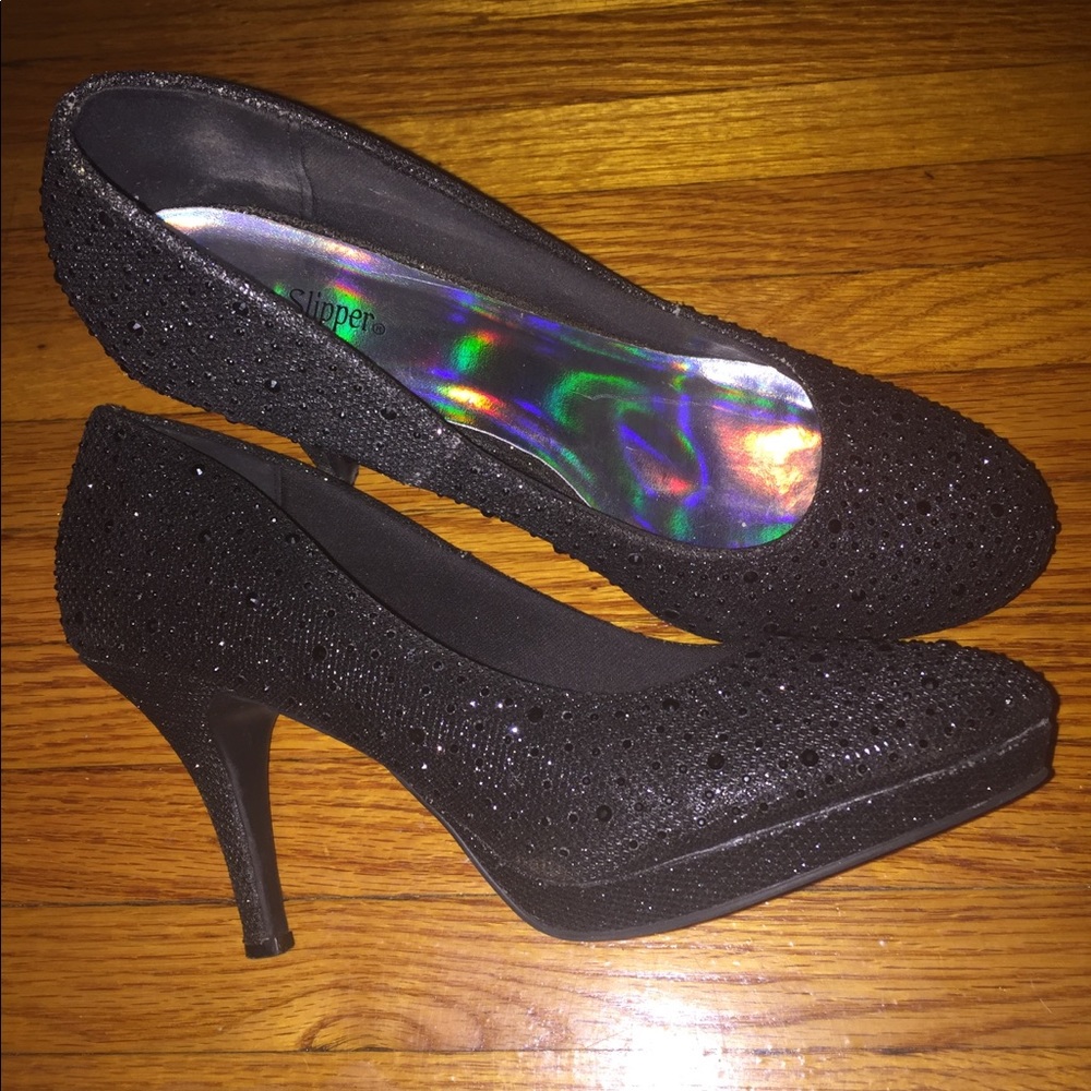 Cute Silver Slipper Sparkly Heels
